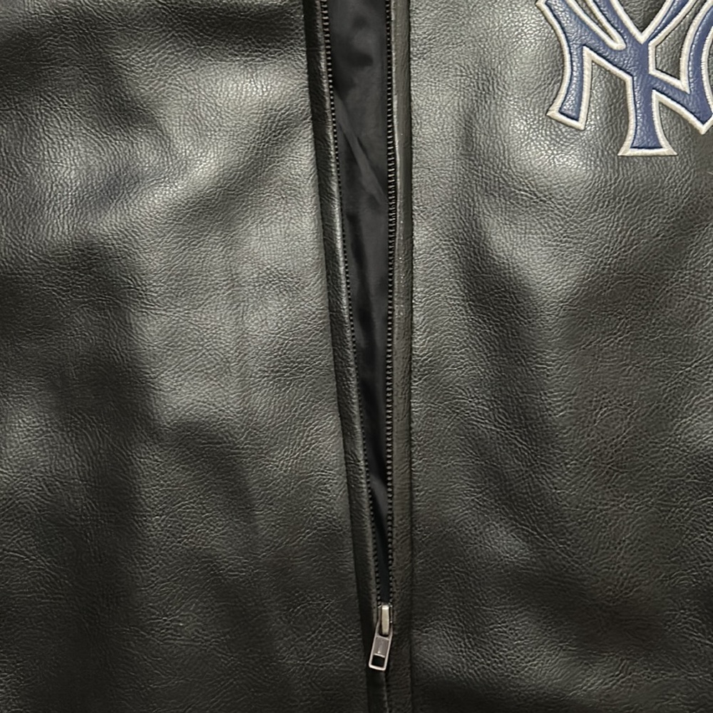 MLB New York Yankees Leather Varsity Jacket Men’s Black Blue Bomber NY Logo - Picture 11 of 16